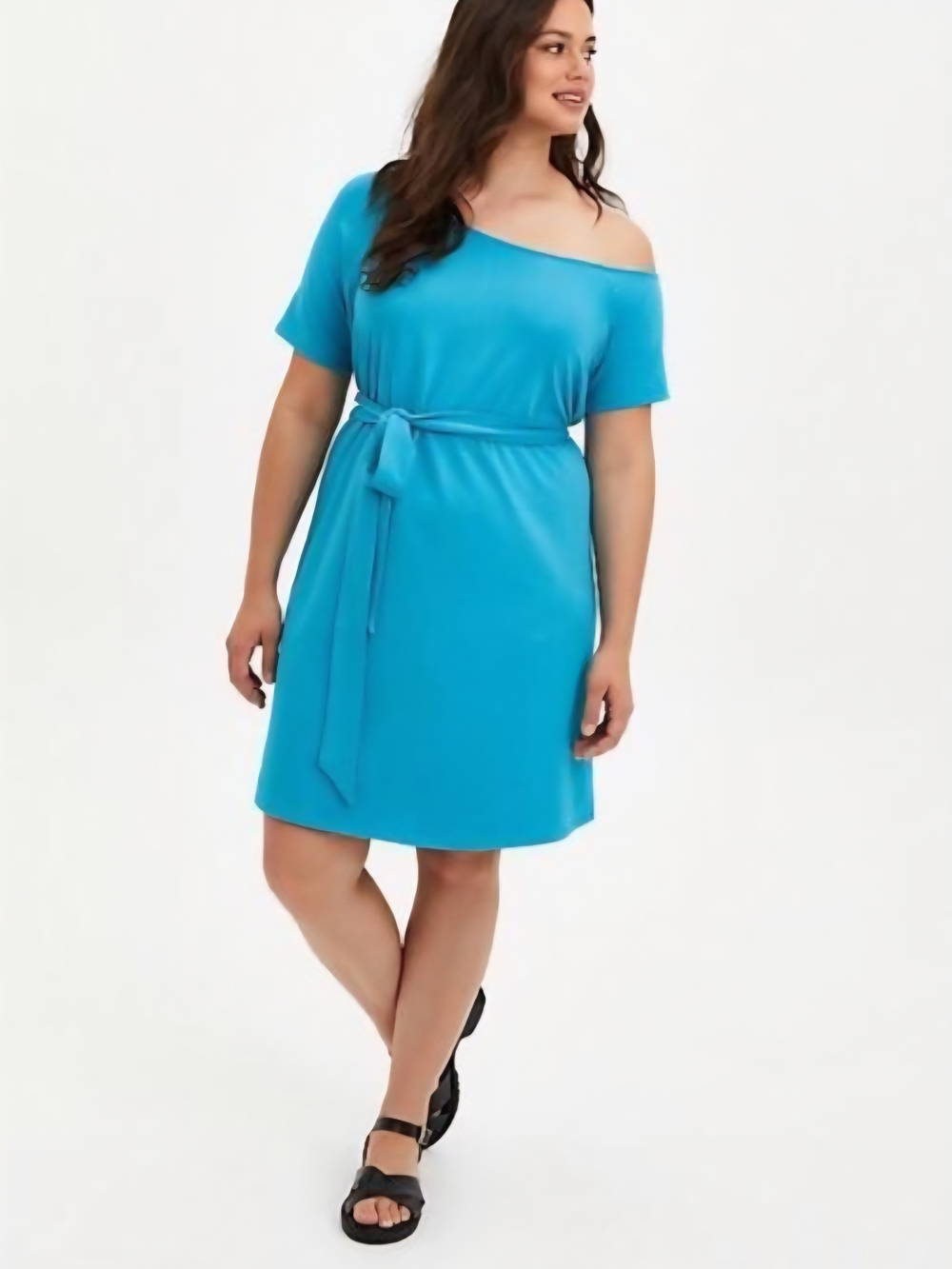 One-Shoulder Tie-Waist Dress in Bright Turquoise